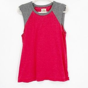 Chaser Women's Large Tank Top Tee T-Shirt Burnout Red Gray Sleeveless Casual